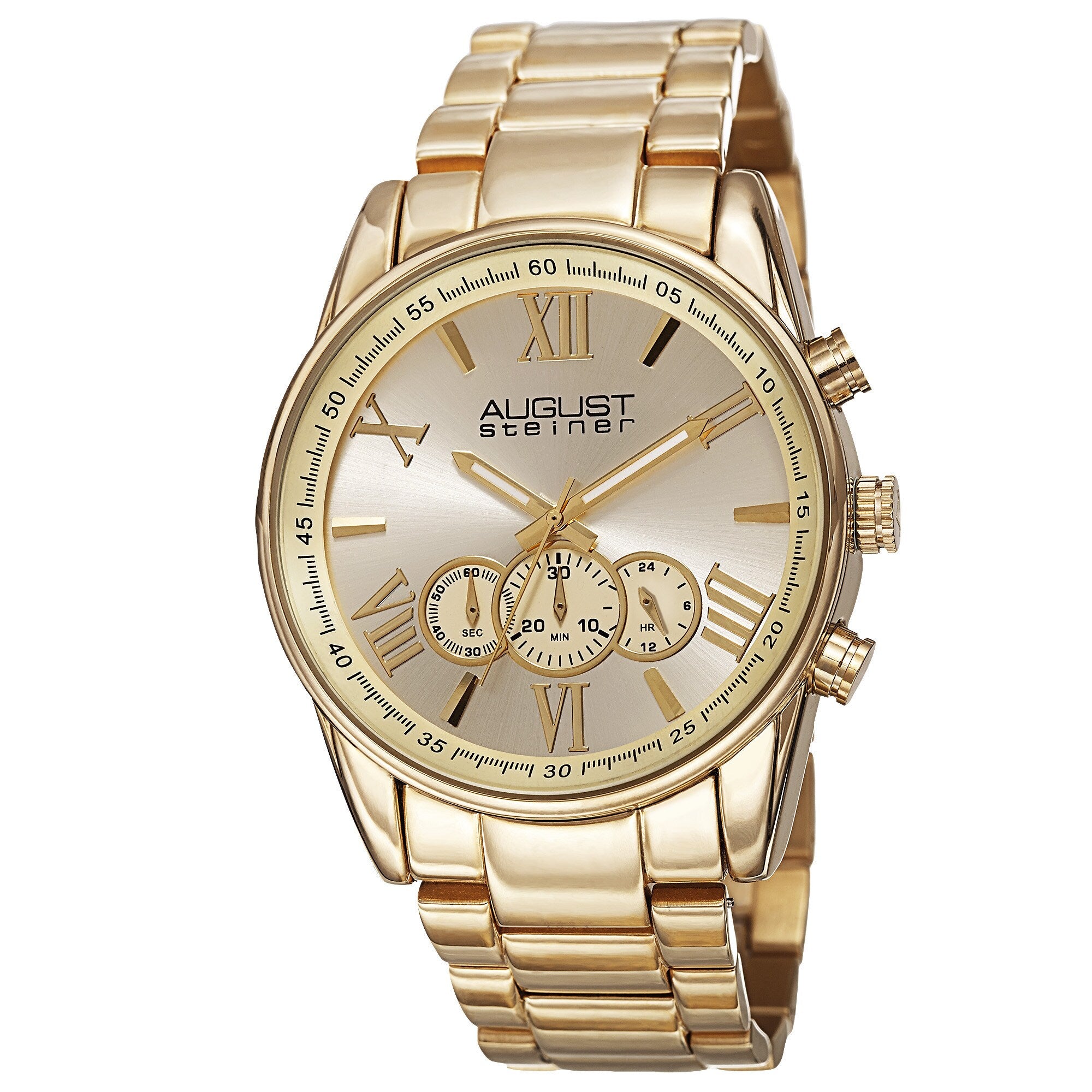 August Steiner Mens Quartz Chronograph Stainless Steel Gold Tone Bracelet Watch
