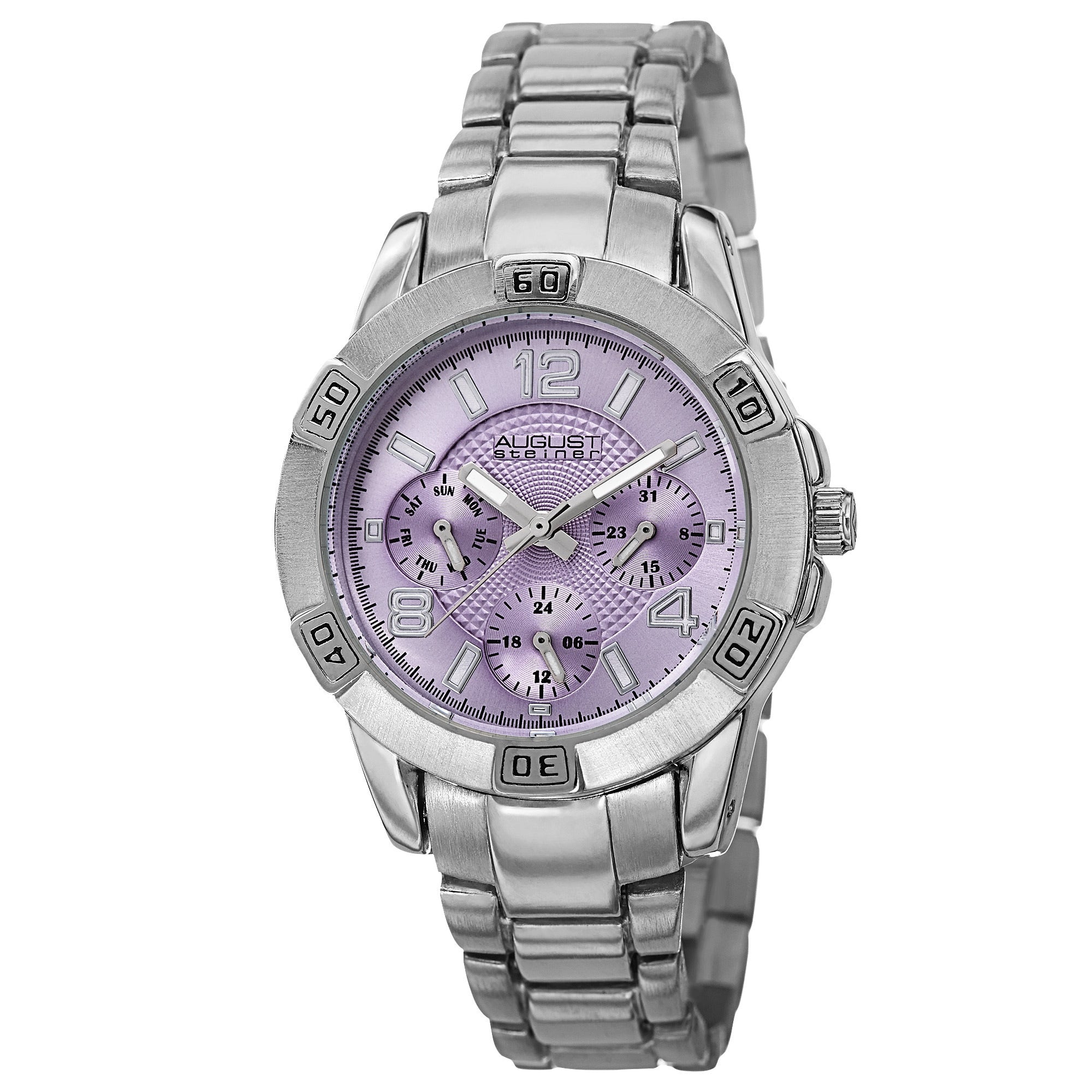 August Steiner Mens Quartz Colorful Dial Multifunction Silver Tone Bracelet Watch