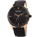 August Steiner Mens Quartz Date Day Checkered Black Leather Strap Watch
