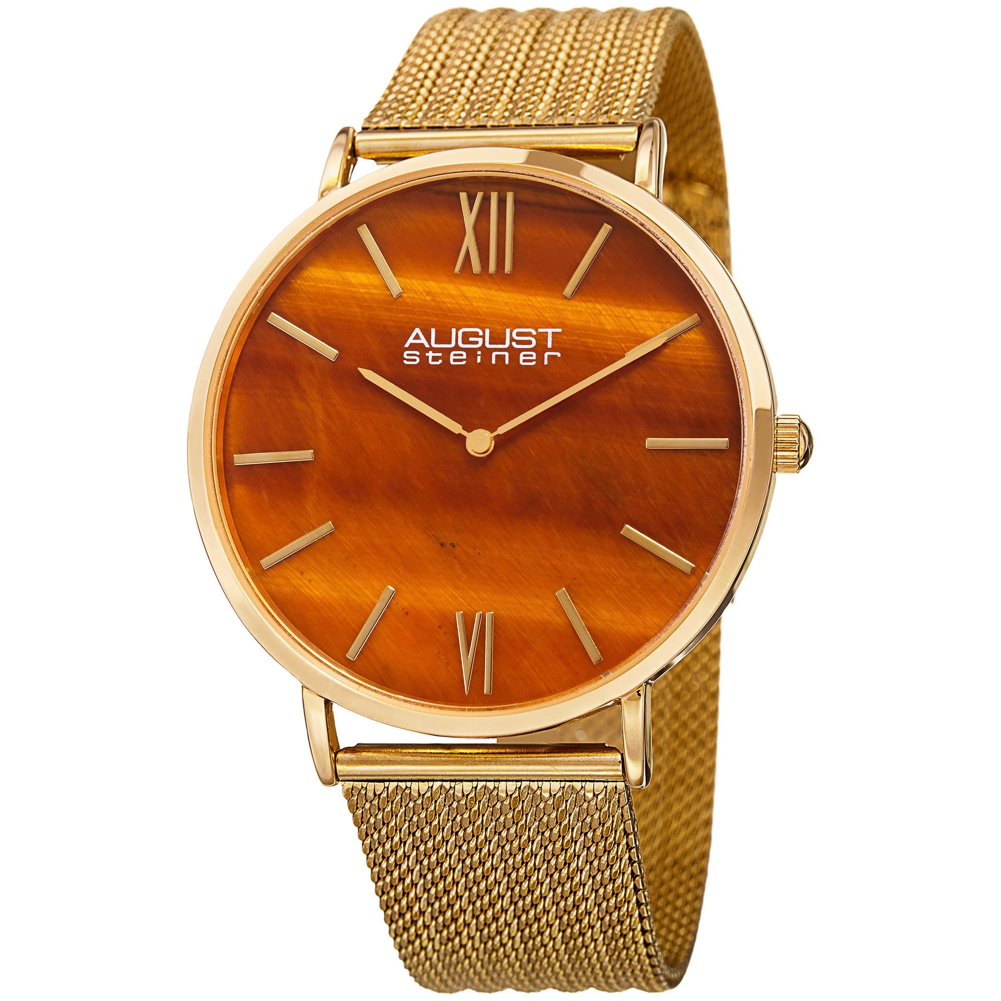 August Steiner Mens Quartz Easy To Read Stainless Steel Gold Tone Bracelet Watch