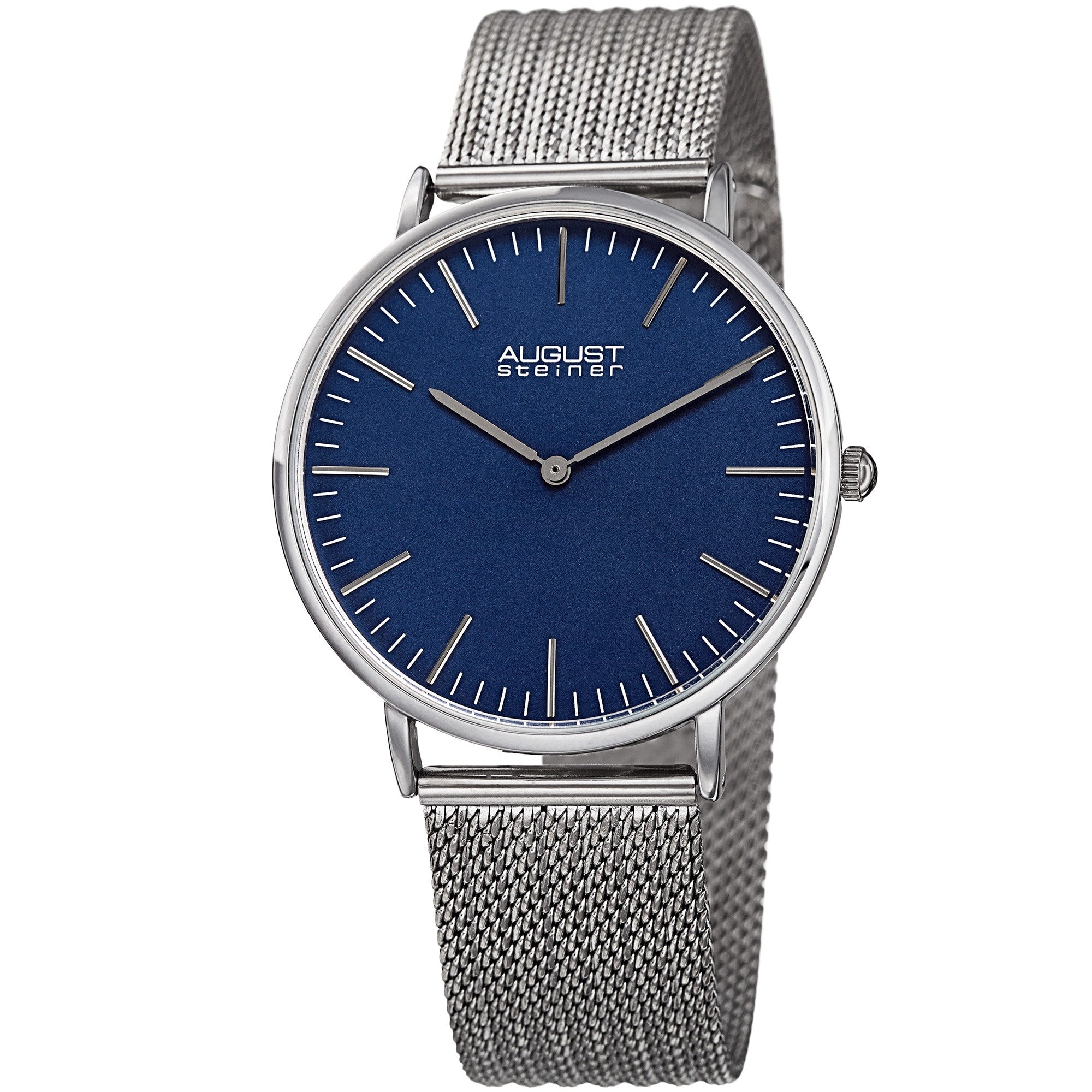 August Steiner Mens Quartz Easy To Read Stainless Steel Silver Tone Bracelet Watch