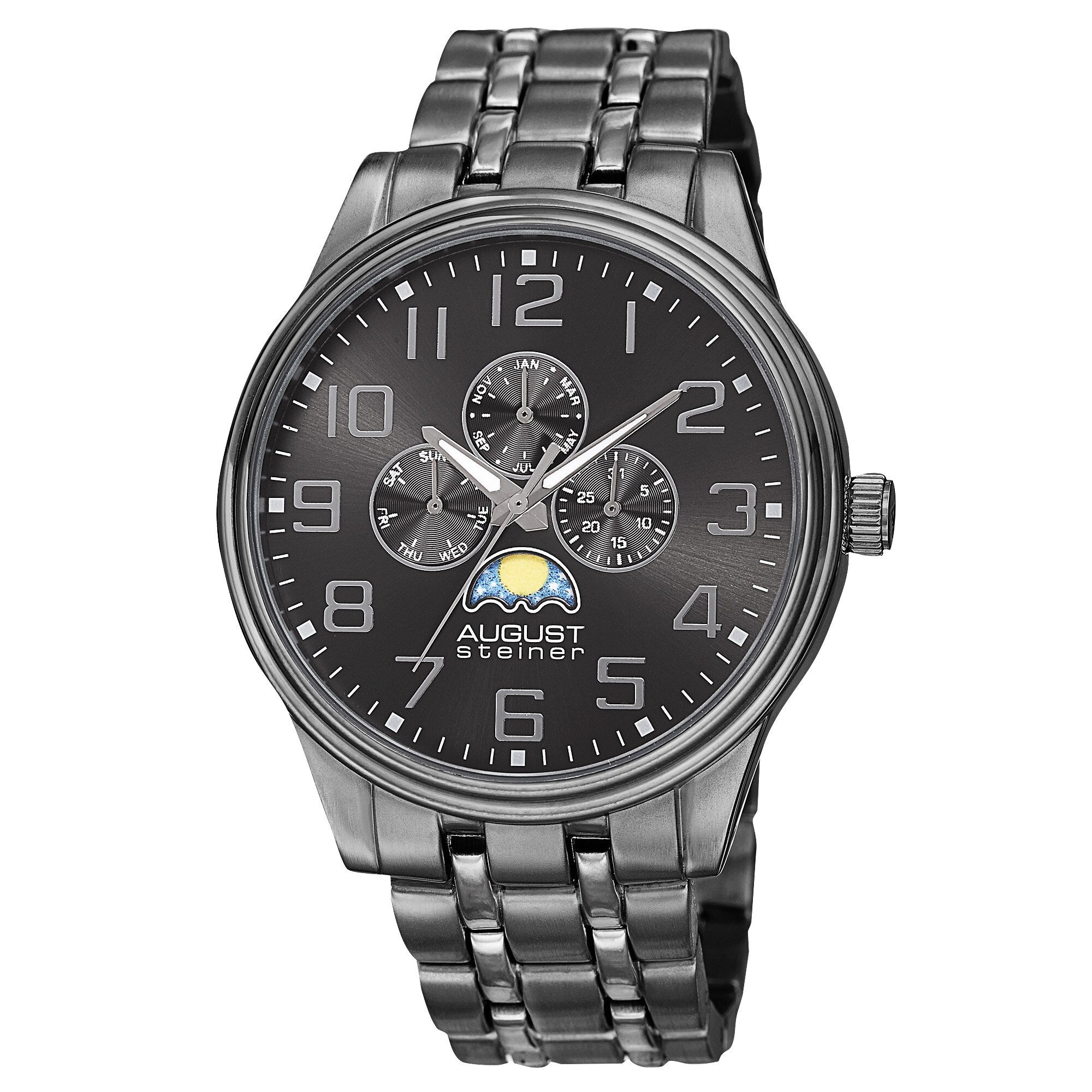 August Steiner Mens Quartz Multi Function Alloy Black Bracelet Watch