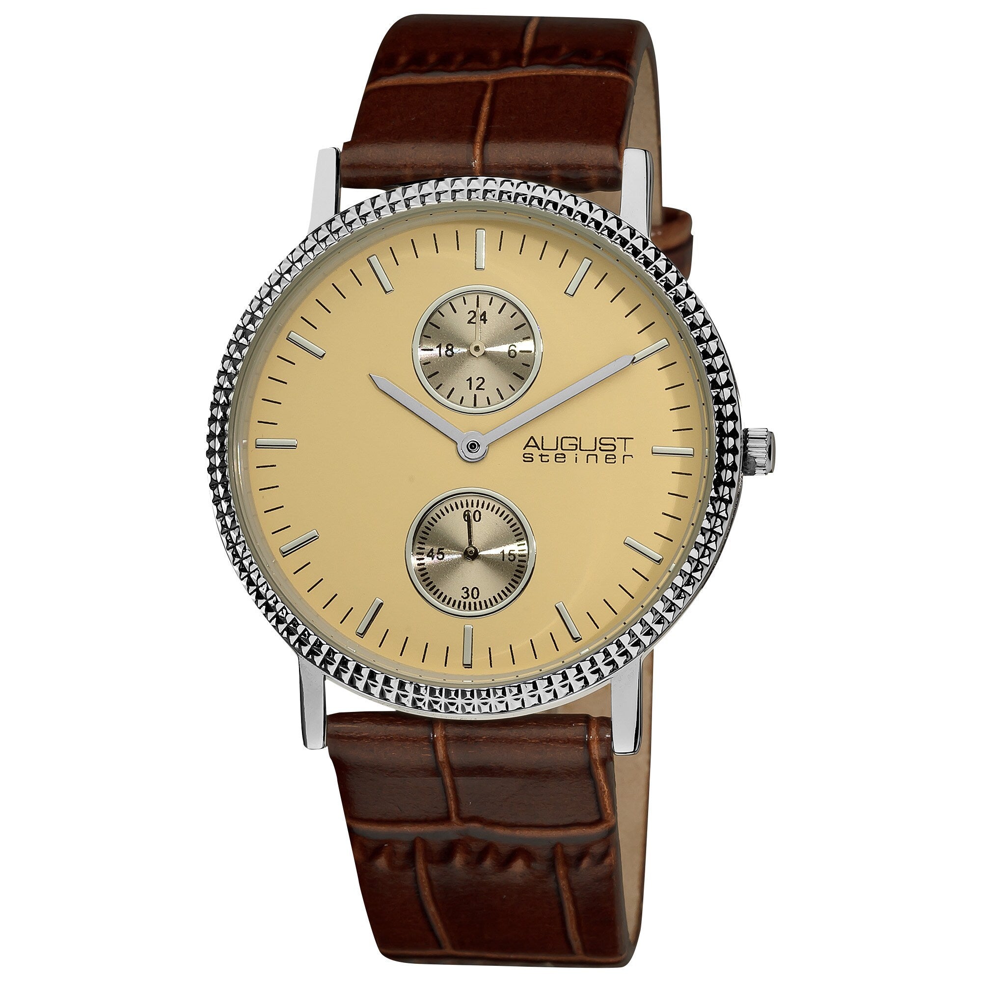 August Steiner Mens Slim 24 Hour Quartz Leather Brown Strap Watch