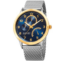 August Steiner Mens Sporty Retrograde Multifunction Mesh Gold Tone Blue Bracelet Watch