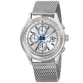 August Steiner Mens Swiss Quartz Dual Time Multifunction Stainless Steel Mesh Silver Tone Bracelet Watch Silver