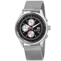 August Steiner Mens Swiss Quartz Dual Time Multifunction Stainless Steel Mesh Silver Tone Bracelet Watch Silver
