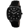 August Steiner Mens Swiss Quartz Etched Pattern Dial Leather Black Strap Watch