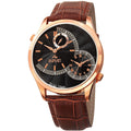 August Steiner Mens Swiss Quartz Multifunction Dual Time Brown Leather Strap Watch