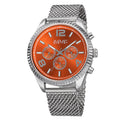 August Steiner Mens Swiss Quartz Multifunction Dual Time Stainless Steel Orange Bracelet Watch