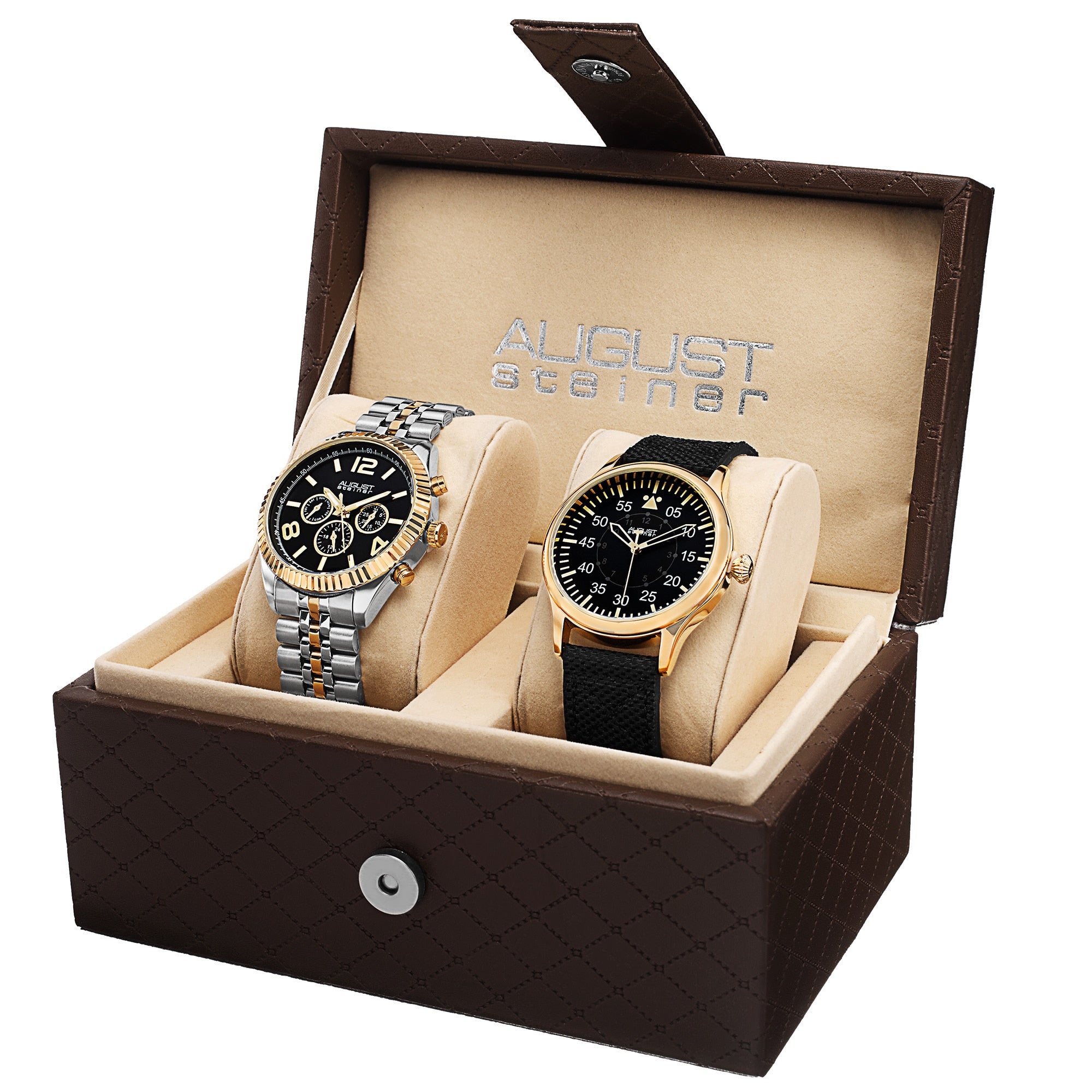 August Steiner Mens Swiss Quartz Multifunction Stainless Steel Canvas Strap Bracelet Watch Set