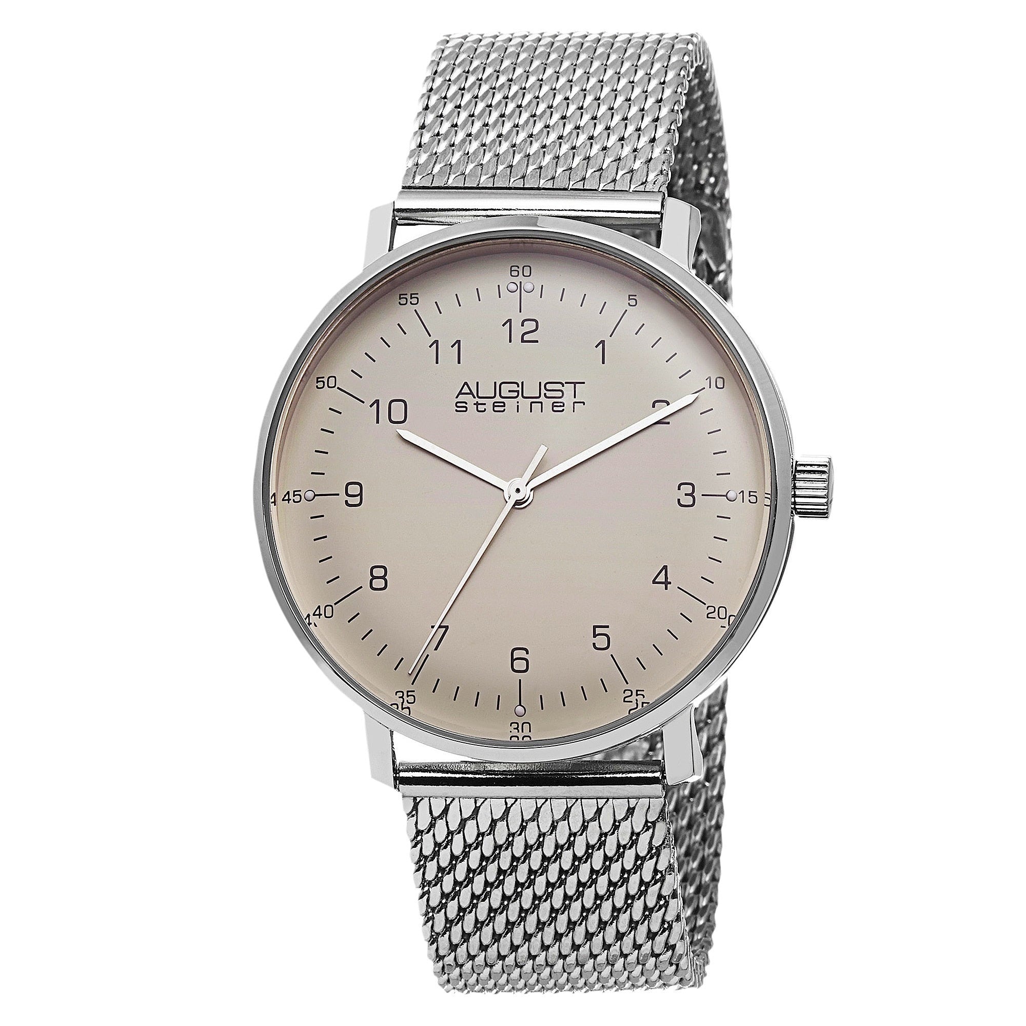 August Steiner Mens Swiss Quartz Stainless Steel Mesh Silver Tone Bracelet Watch