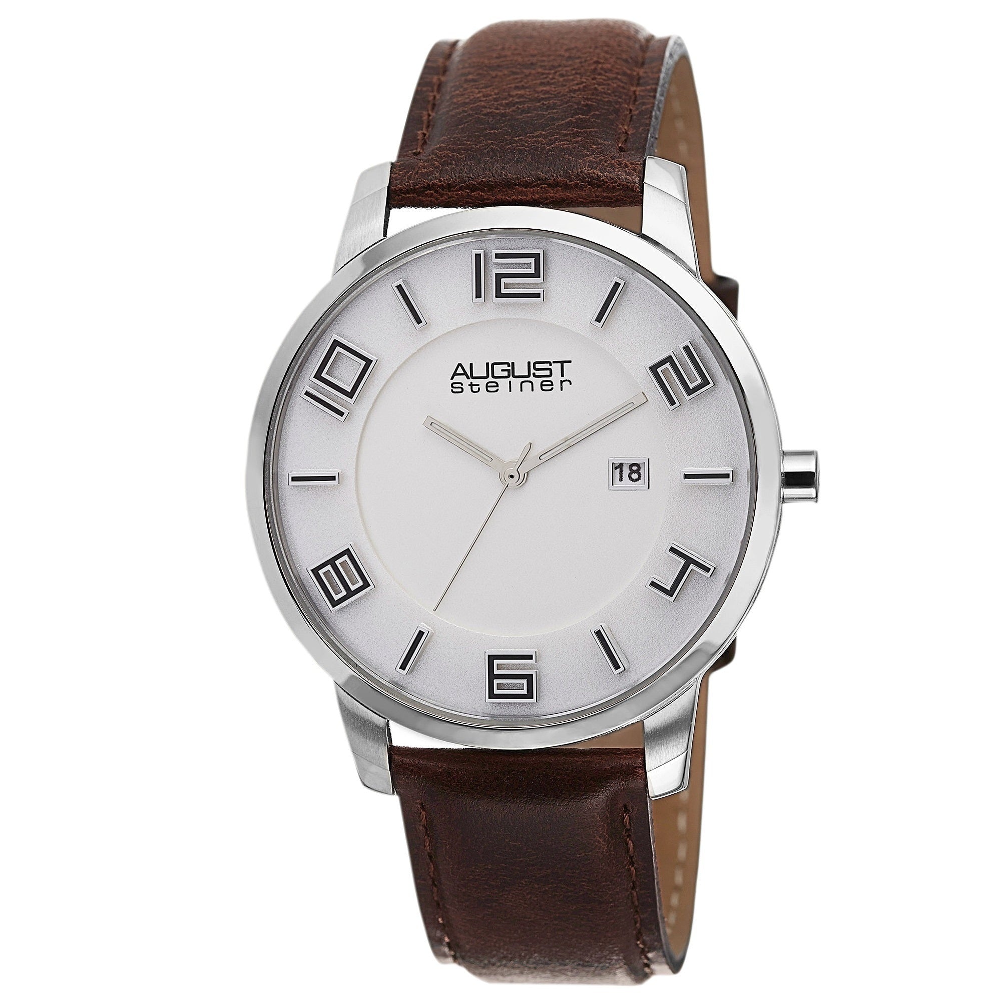 August Steiner Mens Ultra Thin Swiss Quartz Leather Brown Strap Watch