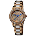 August Steiner Womens Crystal Glitz Ceramic Link Rose Tone Bracelet Watch White