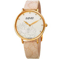 August Steiner Womens Diamond Hibiscus Gold Tone Cream Leather Strap Watch