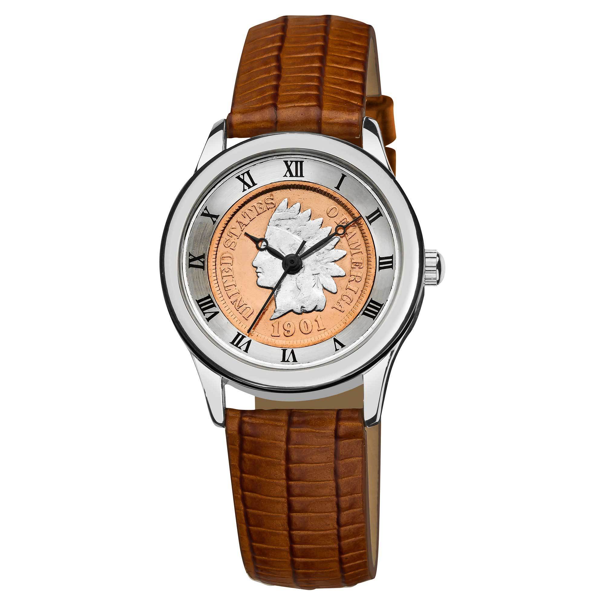 August Steiner Womens Indian Head Penny Collectors Silver Coin Watch