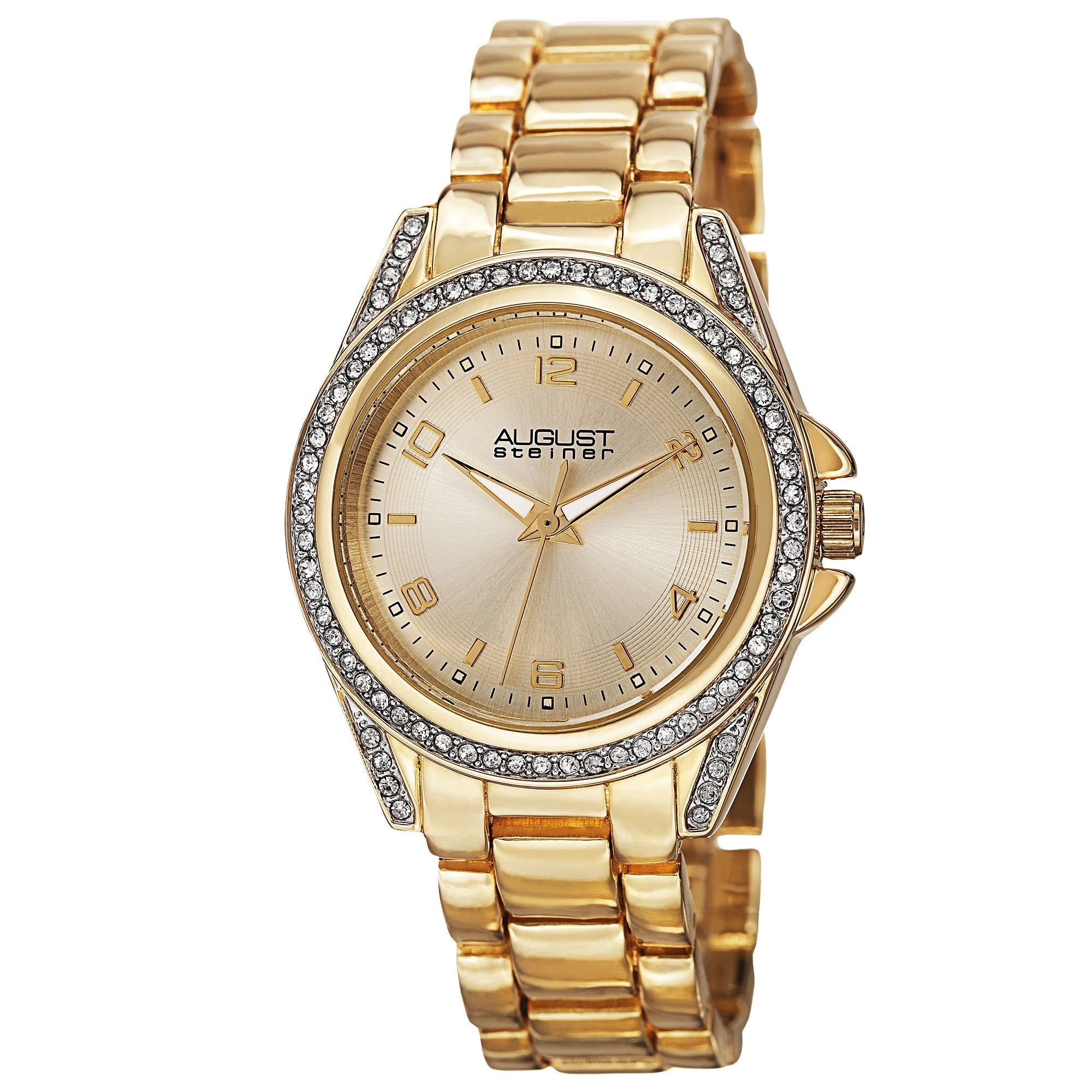 August Steiner Womens Quartz Crystal Accented Bezel Gold Tone Bracelet Watch