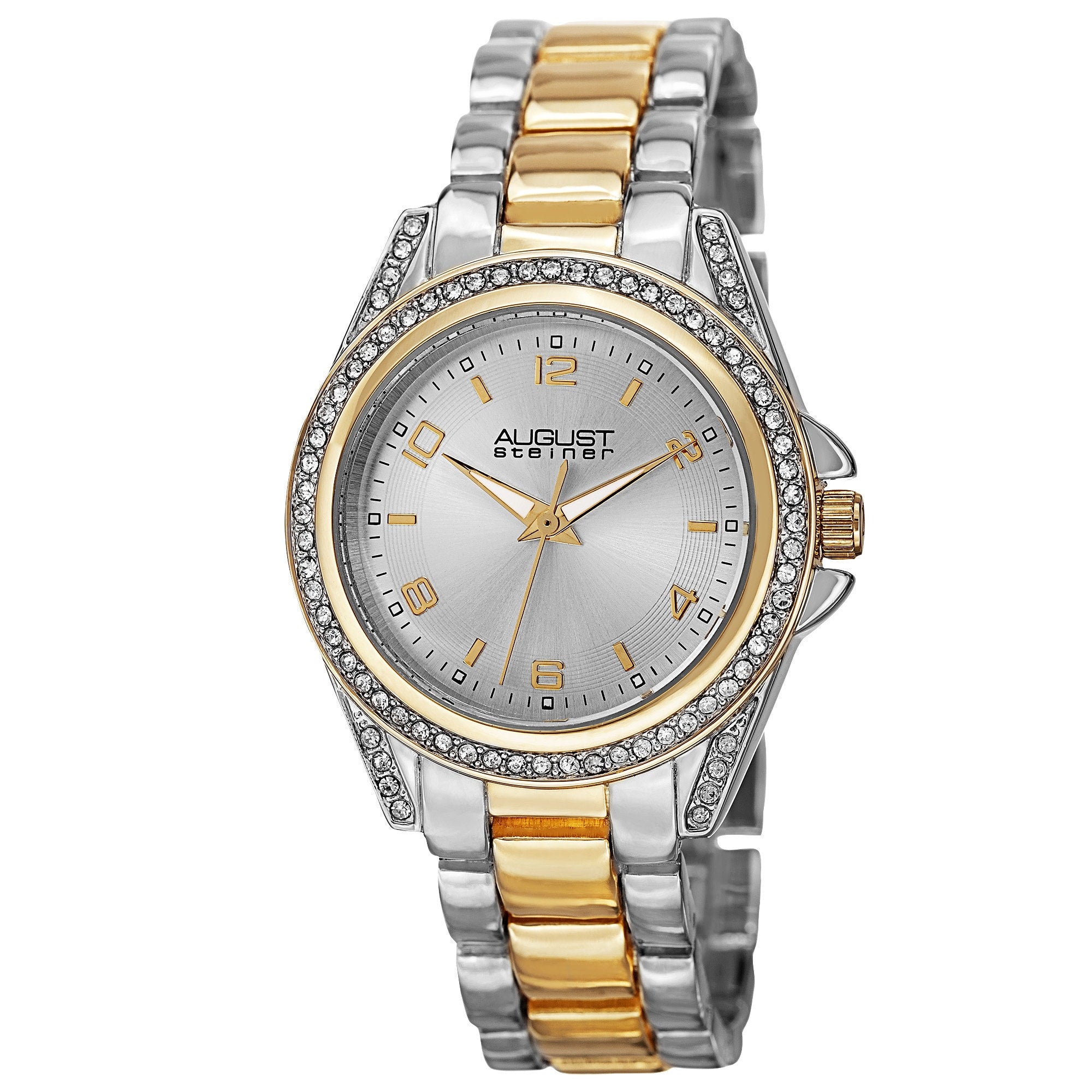 August Steiner Womens Quartz Crystal Accented Bezel Two Tone Bracelet Watch
