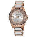 August Steiner Womens Quartz Crystal Studded Bezel Ceramic Link White Bracelet Watch