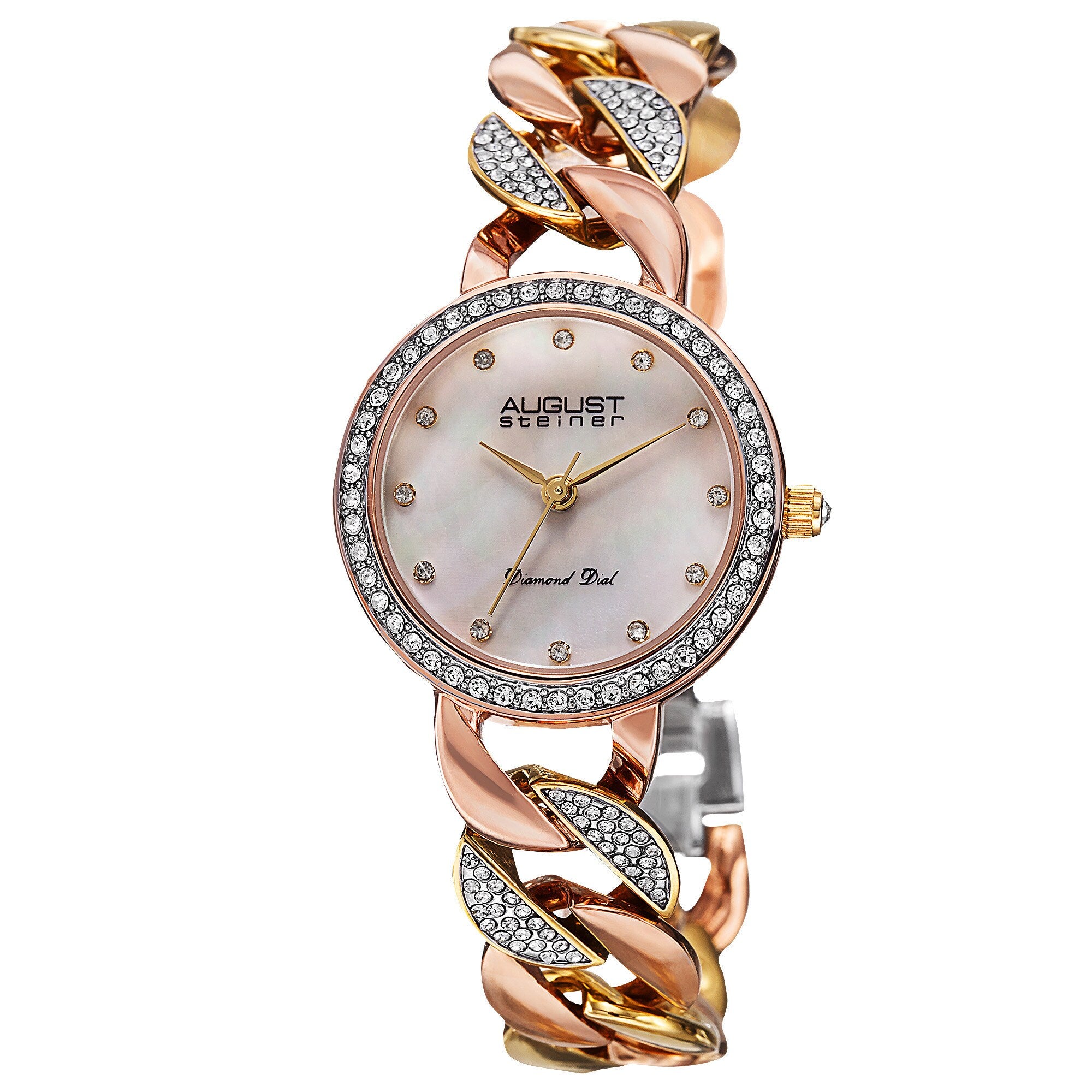 August Steiner Womens Quartz Diamond Alloy Bracelet Watch Gold