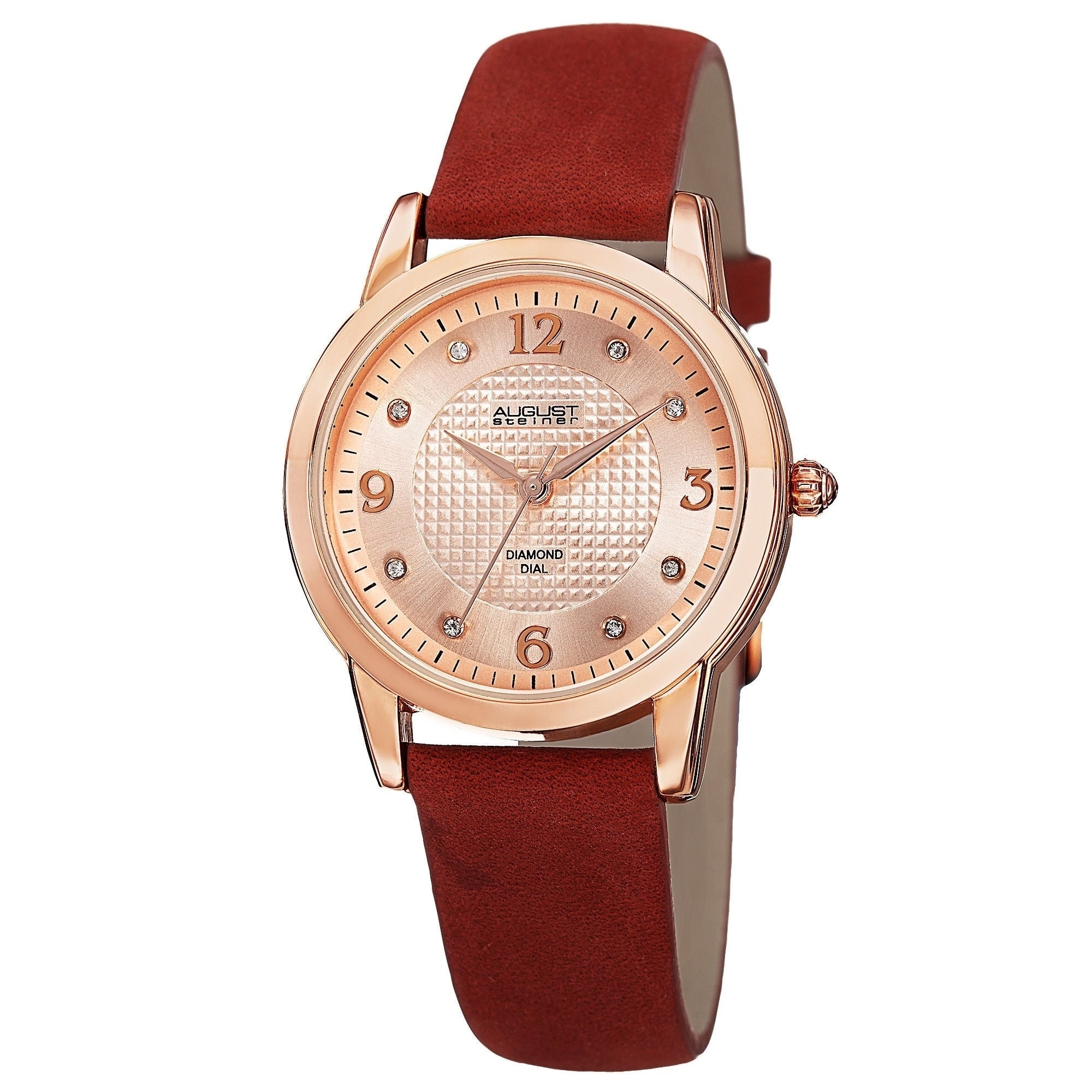 August Steiner Womens Quartz Diamond Leather Red Strap Watch