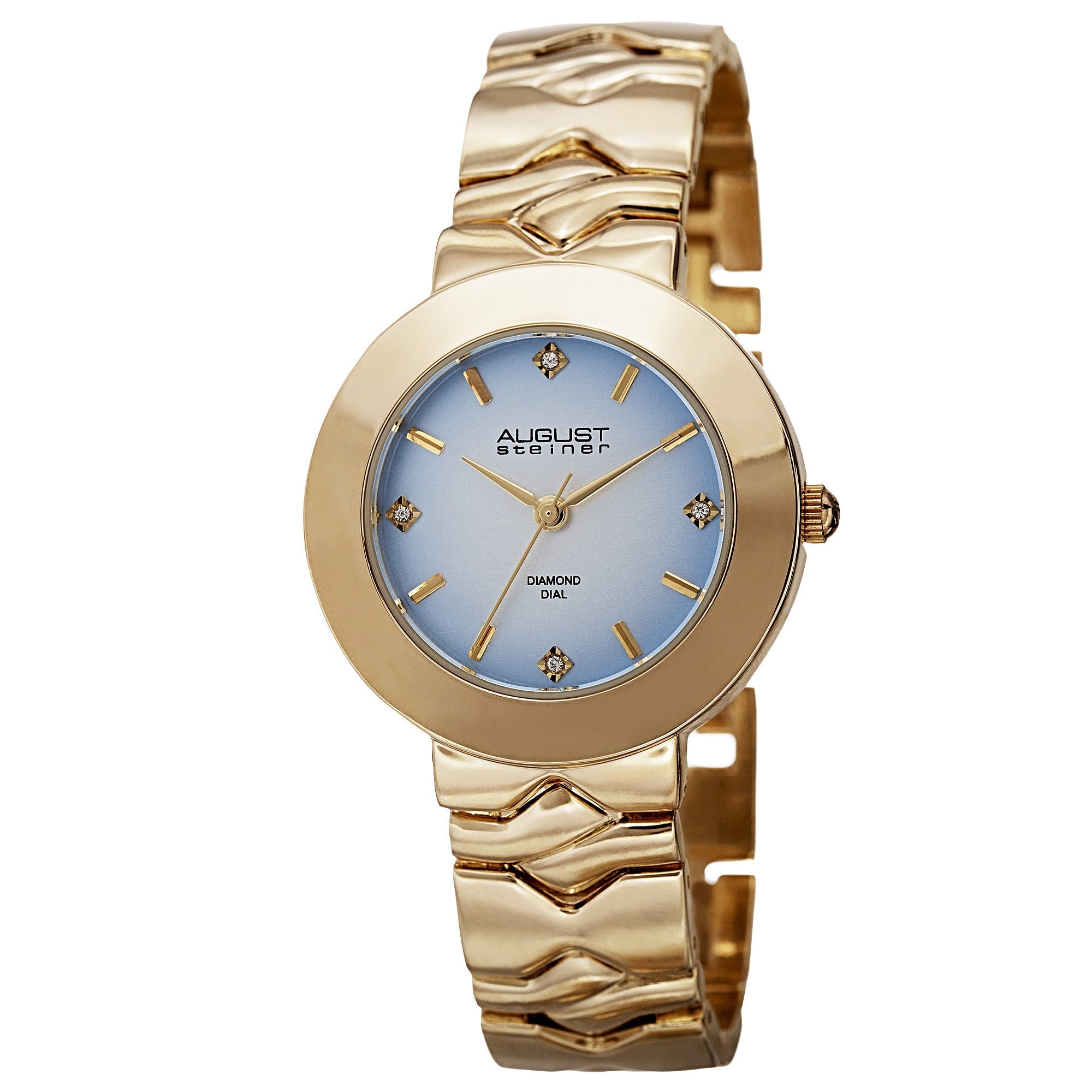 August Steiner Womens Quartz Diamond Markers Gradient Dial Gold Tone Bracelet Watch