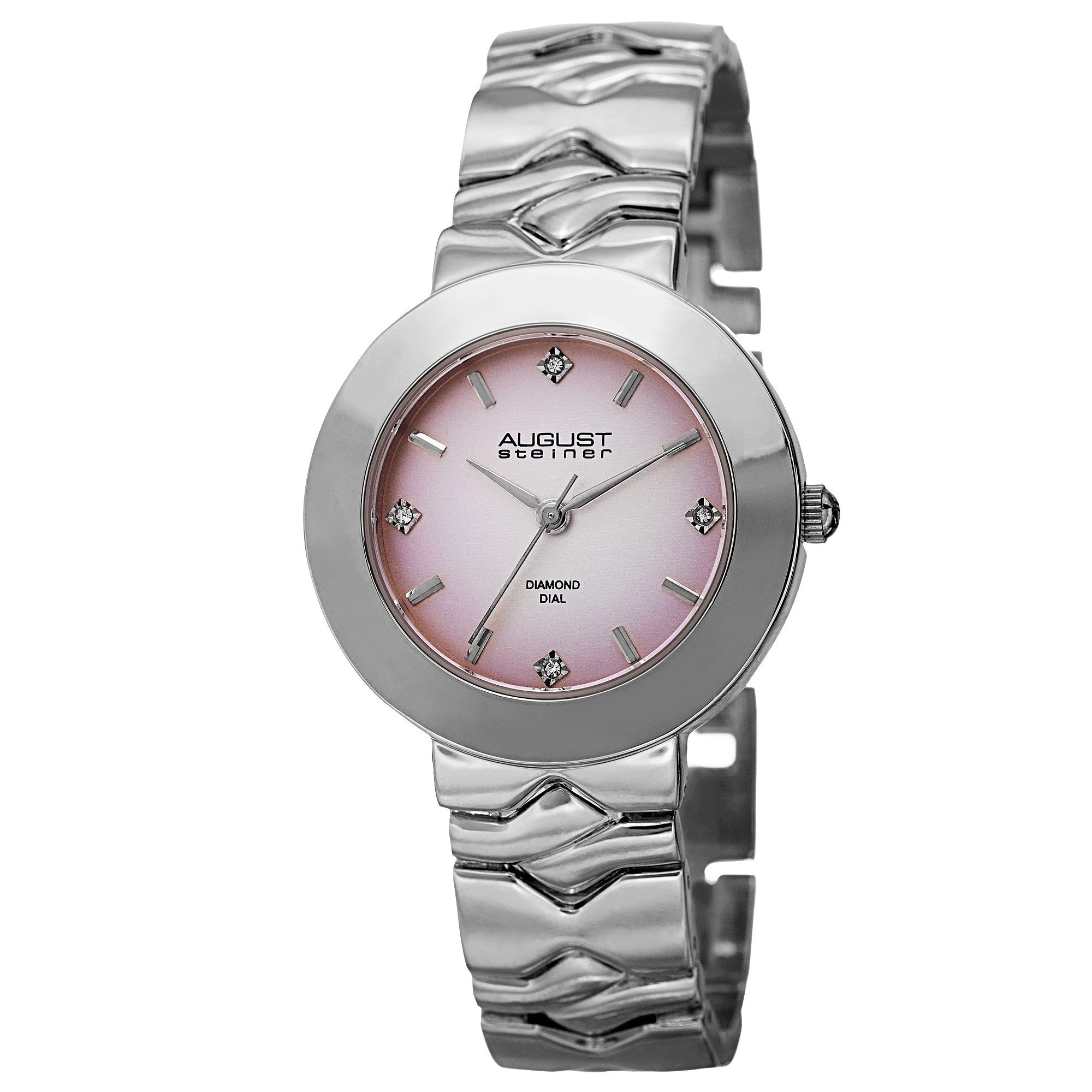 August Steiner Womens Quartz Diamond Markers Gradient Dial Pink Bracelet Watch