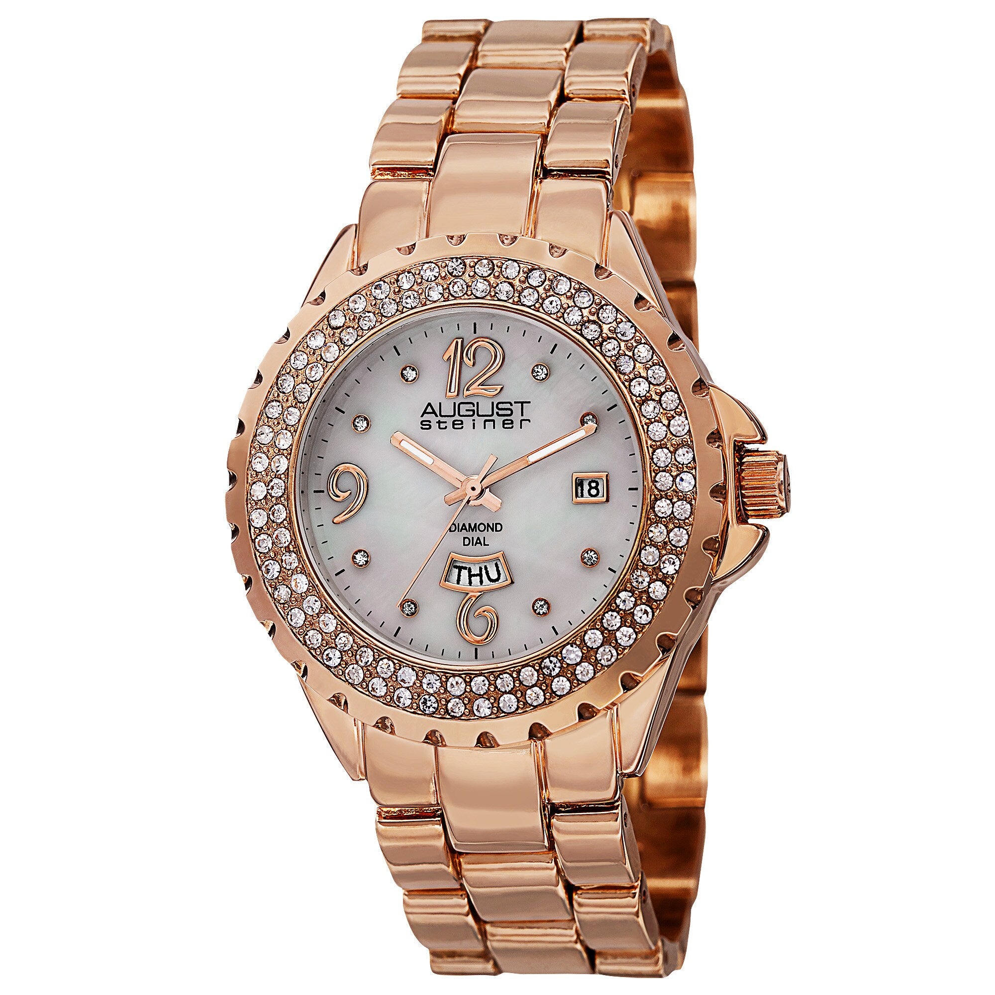 August Steiner Womens Quartz Diamond Rose Tone Bracelet Watch