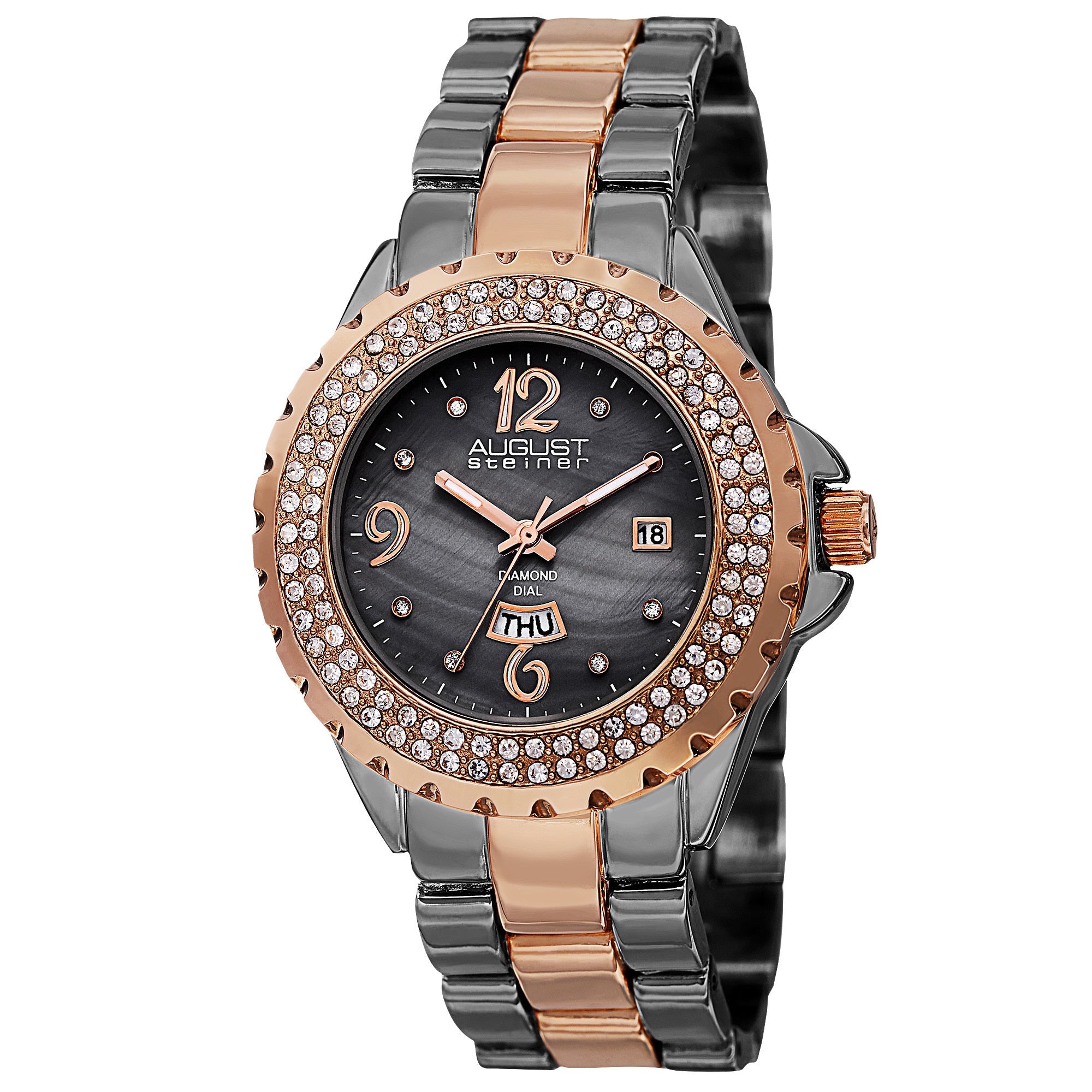 August Steiner Womens Quartz Diamond Two Tone Bracelet Watch