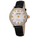 August Steiner Womens Quartz Swarovski Crystals Diamond Leather Black Strap Watch