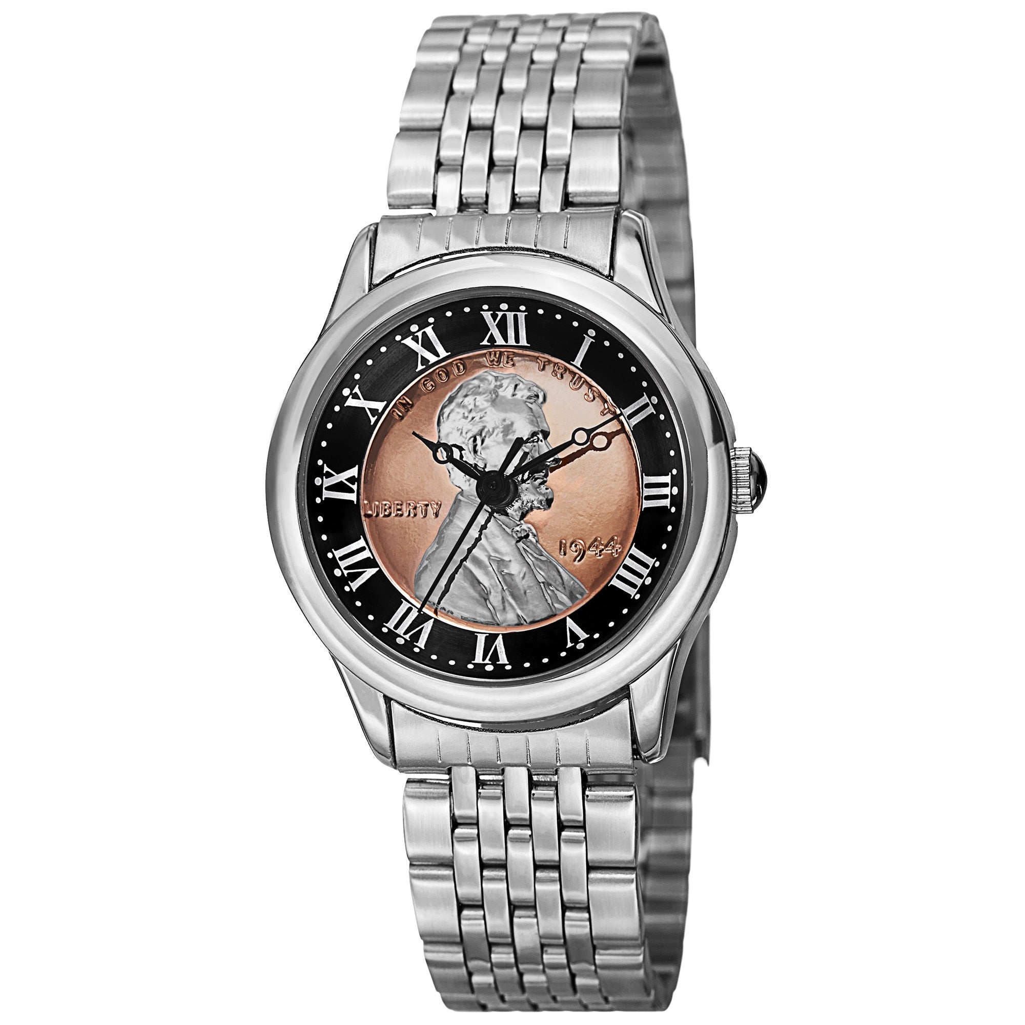 August Steiner Womens Quartz Wheat Penny Coin Steel Silver Tone Bracelet Watch Silver