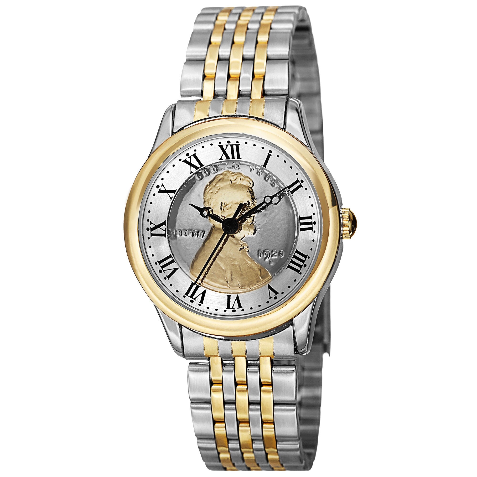 August Steiner Womens Quartz Wheat Penny Coin Steel Two Tone Bracelet Watch