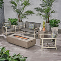 Augusta Outdoor 5 Piece Wood And Wicker Chat Set With Fire Pit By Christopher Knight Home