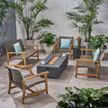 Augusta Outdoor 6 Piece Wood And Wicker Chat Set With Fire Pit By Christopher Knight Home