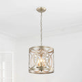 Aurelia 3 Light Brushed Champagne Metal Cage Drum Chandelier N A