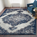 Aurelia Vintage Medallion Navy Area Rug 79 X 99