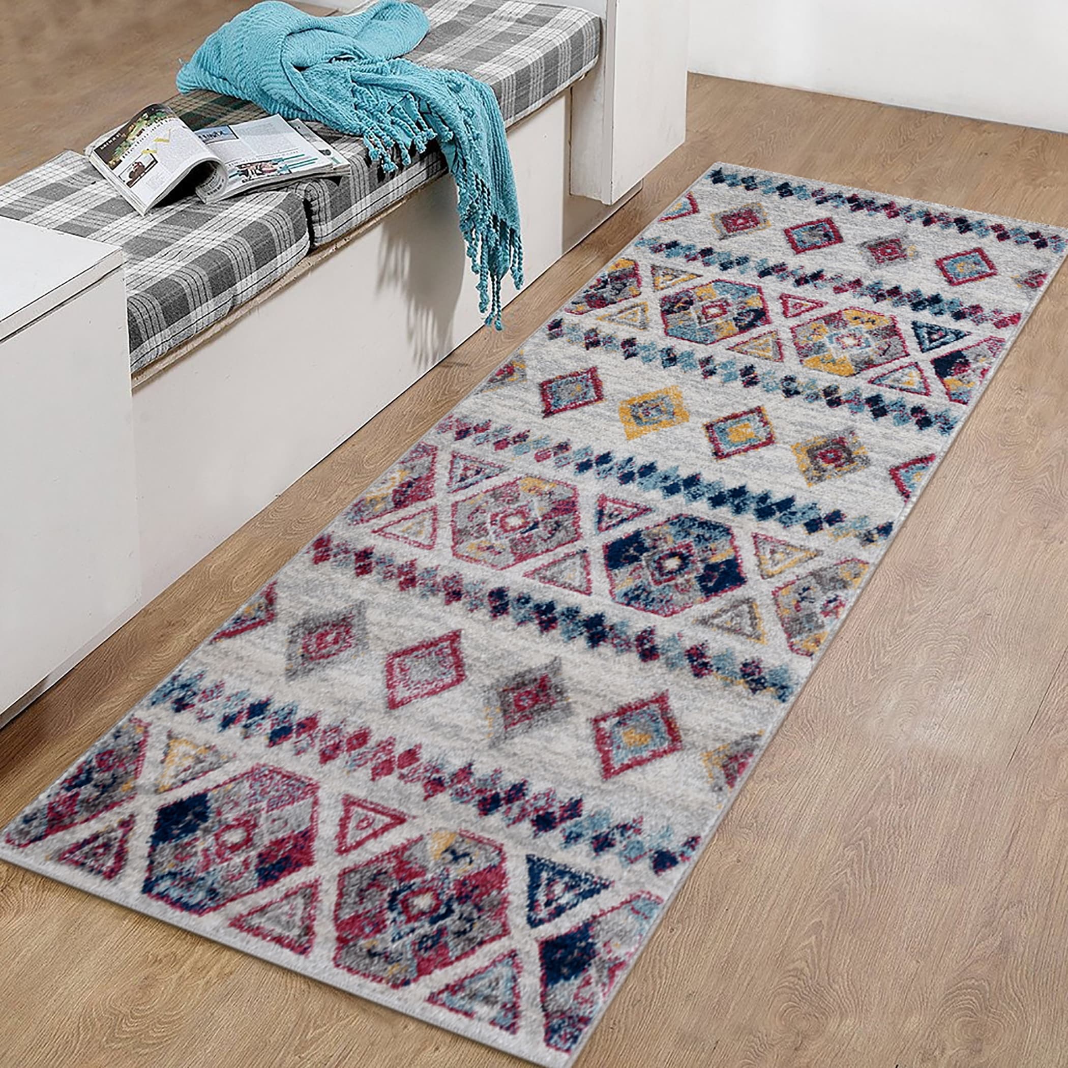 Aurelia Boho Blue Pink Runner Rug 2 X 6 Runner