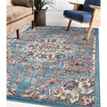Aurelia Vintage Medallion Blue Orange Area Rug 89 X 119