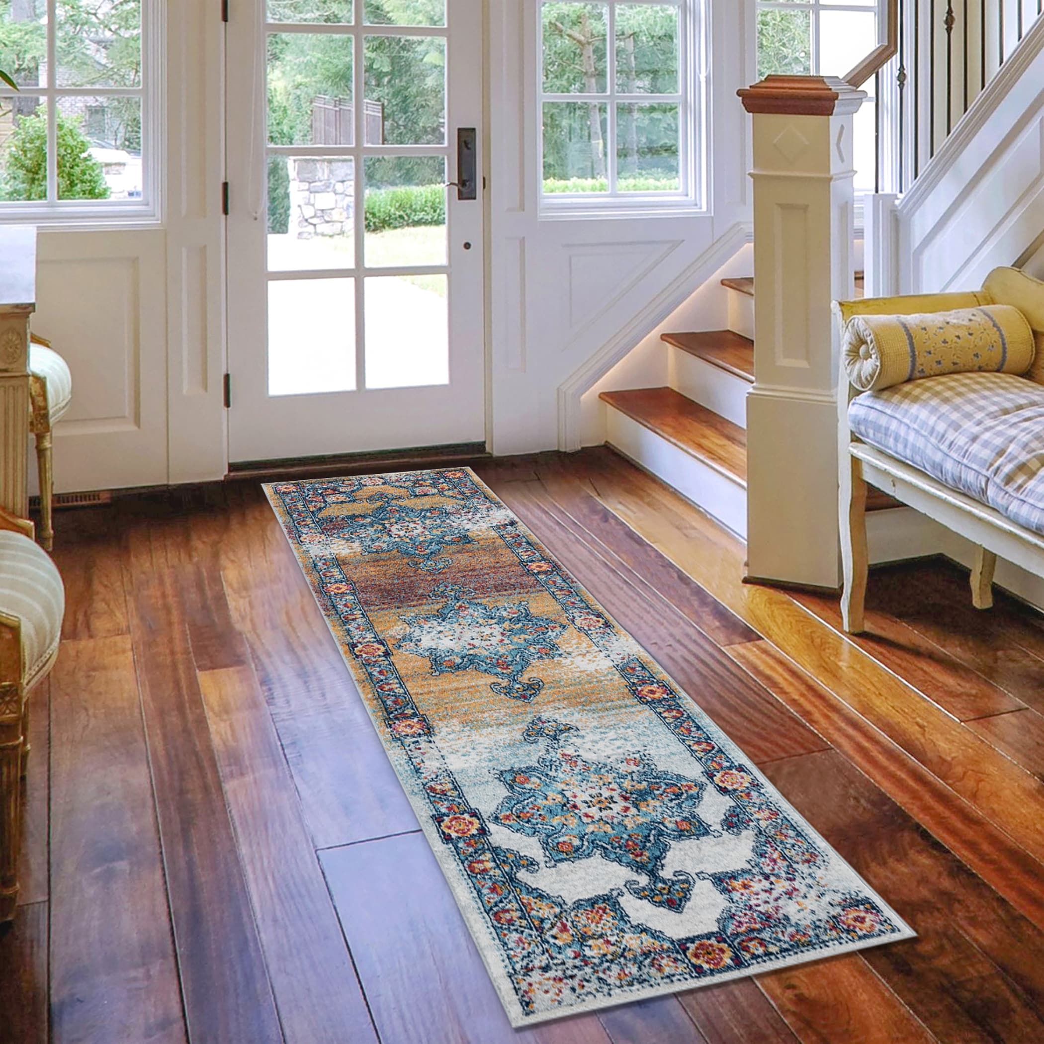 Aurelia Vintage Medallion Blue Orange Runner Rug 26 X 103 Runner