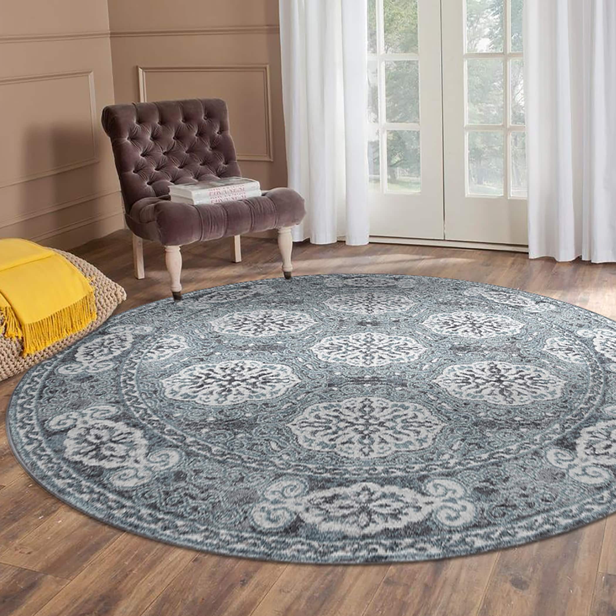 Aurelia Wilton Woven Transitional Grey Blue Round Rug 6 X 6