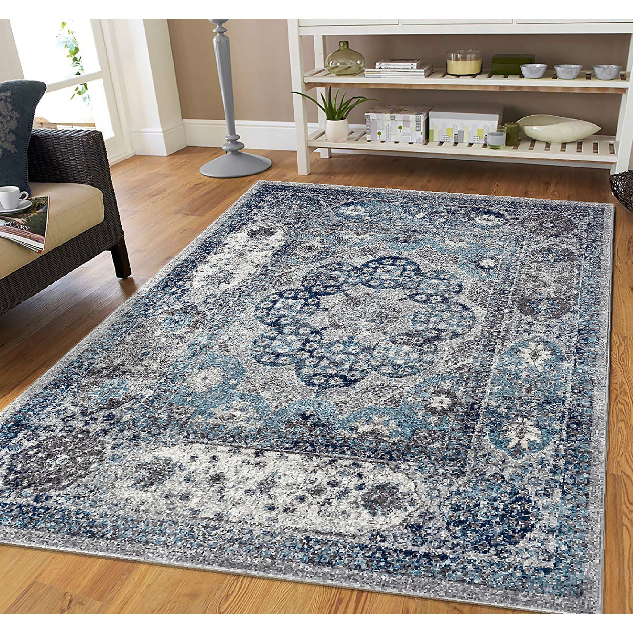 Aurelia Vintage Blue Gray Area Rug 4 X 6
