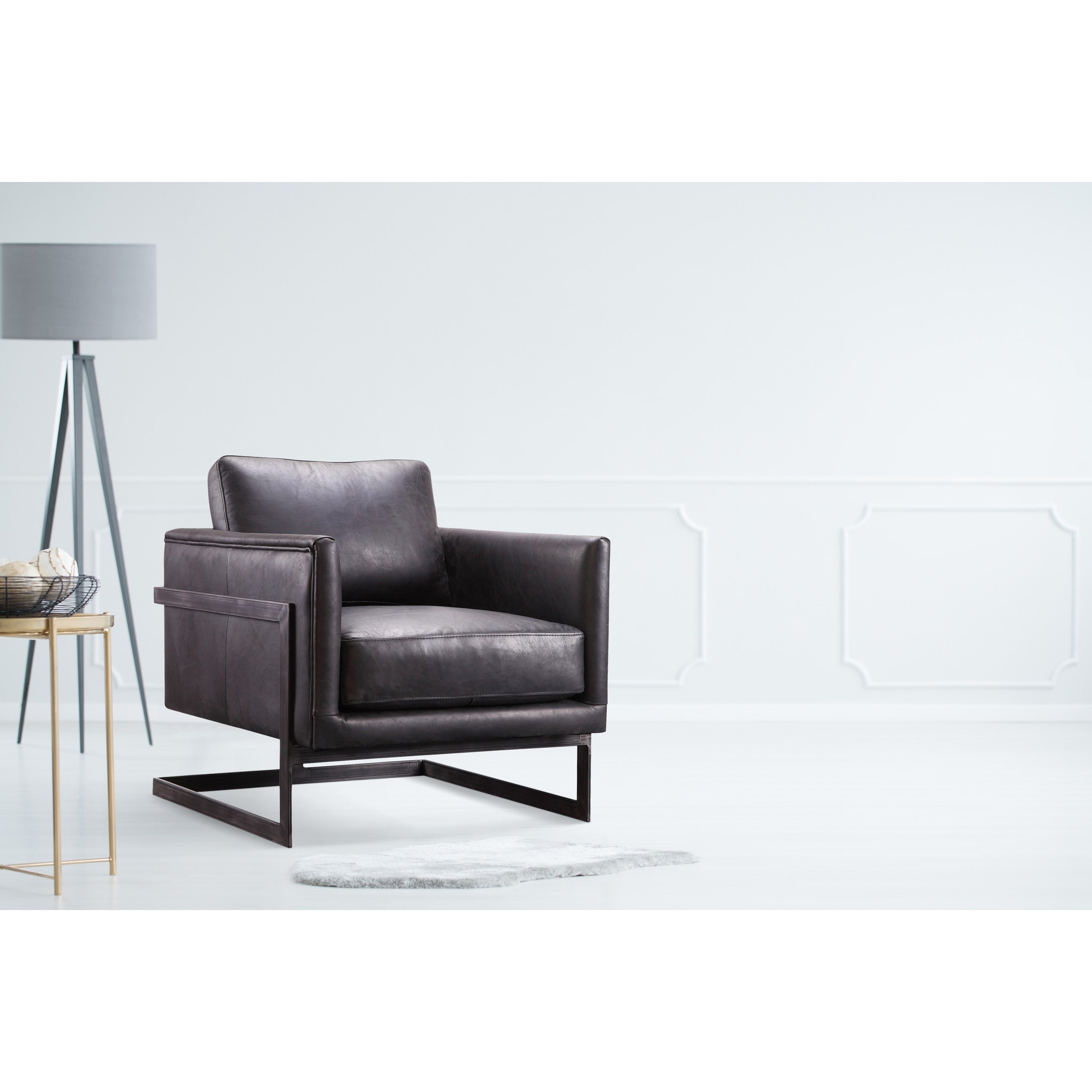Aurelle Home Industrial Top Grain Leather Accent Chair