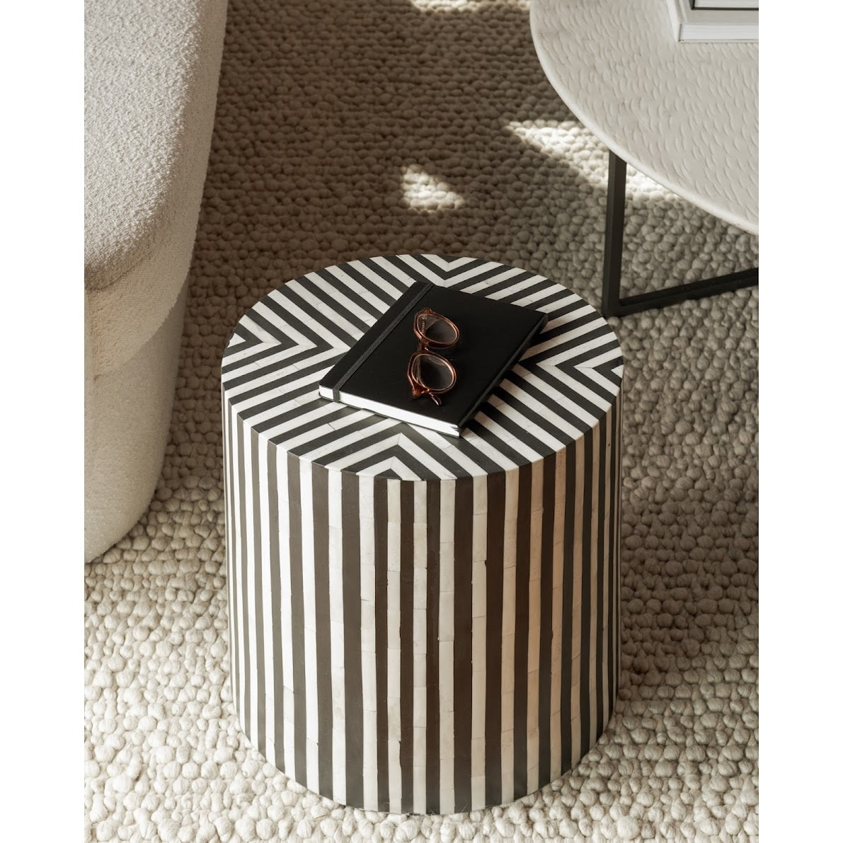 Aurelle Home Modern Bone Veneer Black And White Side Table