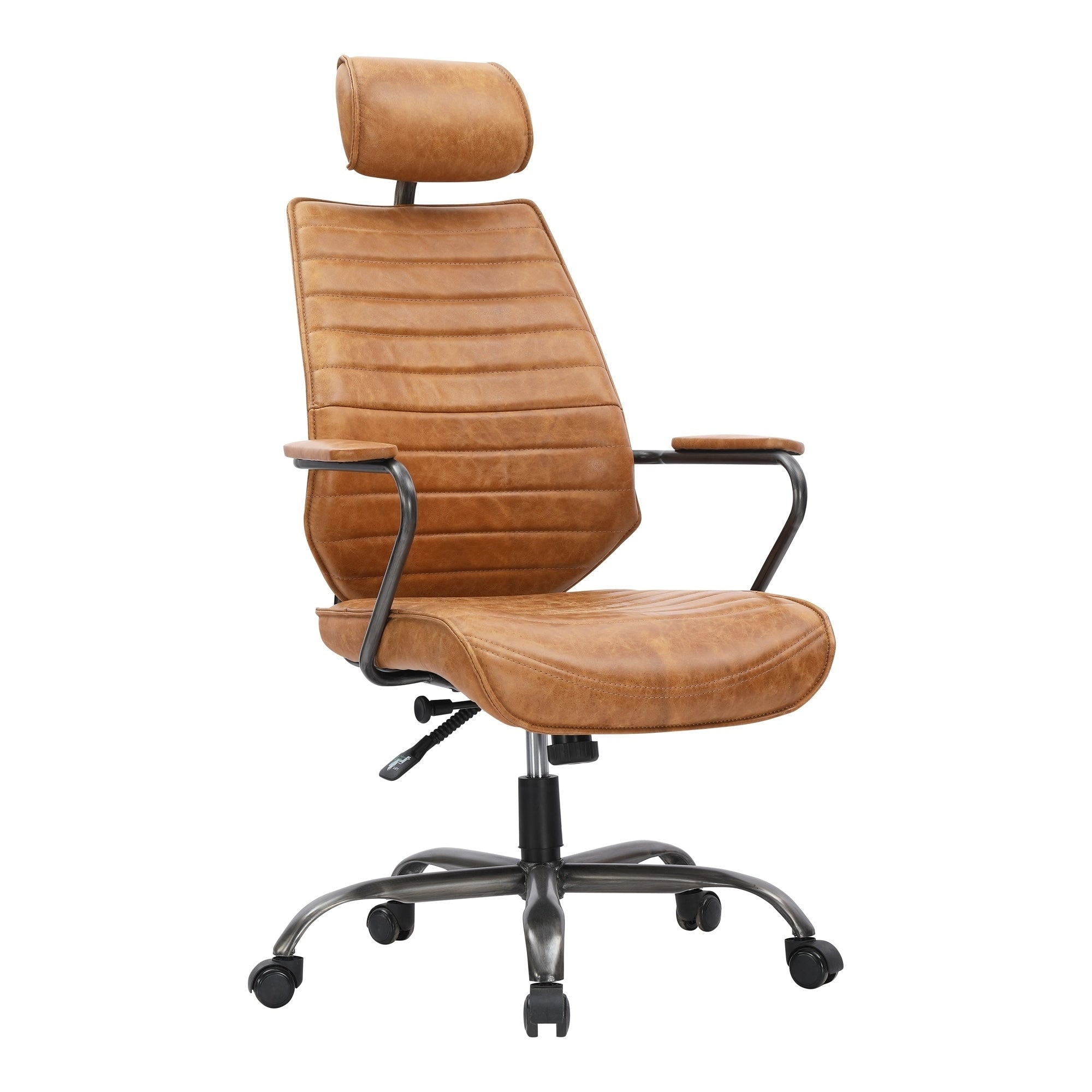 Aurelle Home Orange Leather And Iron Modern Office Chair