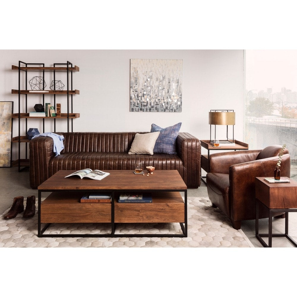 Aurelle Home Tillow Brown Top Grain Rustic Leather Sofa