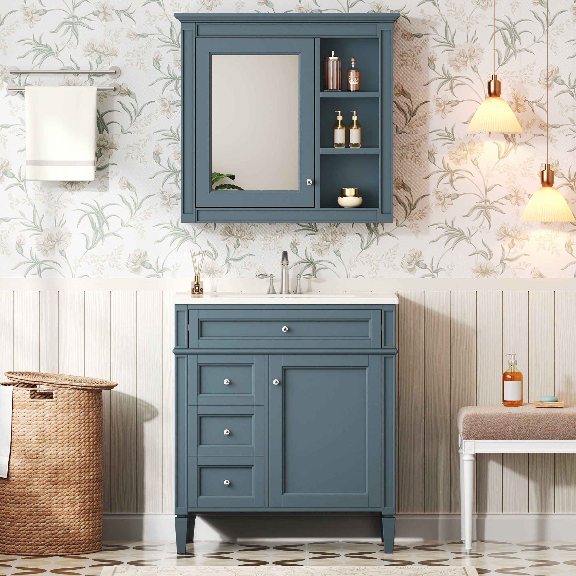 Aurelle Modern Freestanding Bathroom Vanity Set With Hd Mirror Cabinet Ceramic Sink Tip Out Drawer By Gdfstudio