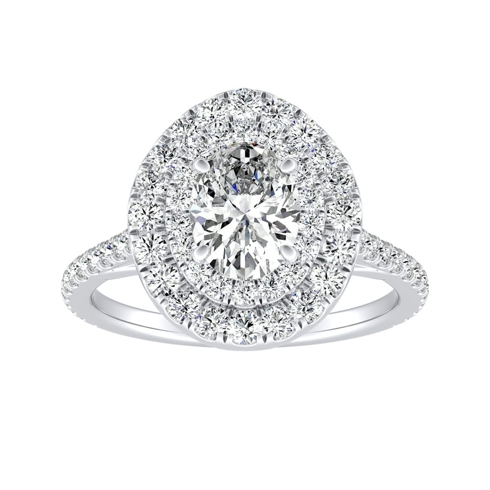 Auriya 18K Gold Gia Certified 1 1 2Ct Tdw Oval Halo Diamond Engagement Ring