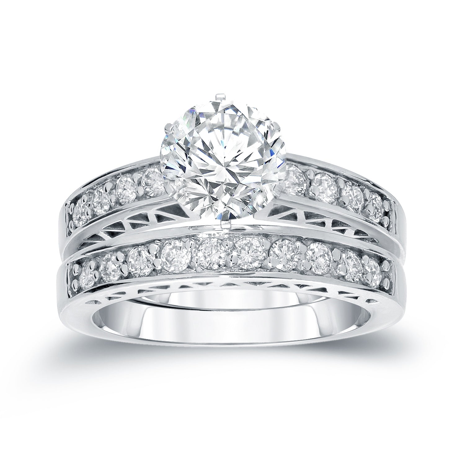 Auriya Modern 1 1 2Ct Tdw Round Diamond Engagement Ring Set 14K White Gold Certified
