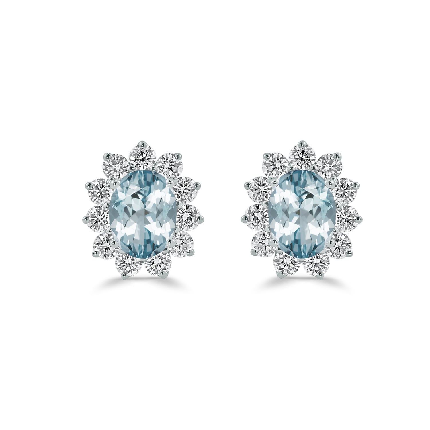 Auriya 1 1 3Ct Oval Cut Aquamarine Gemstone And 1 1 4Ctw Halo Diamond Stud Iconic Earrings 18K Gold