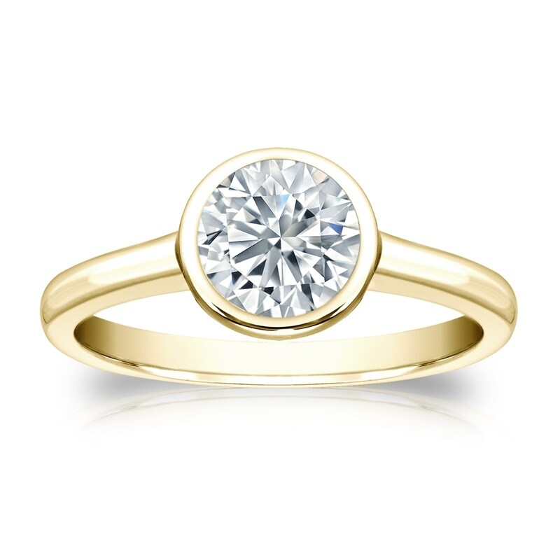 Auriya 18K Gold Gia Certified 1.25Ct Tdw Solitaire Bezel Set Diamond Engagement Ring