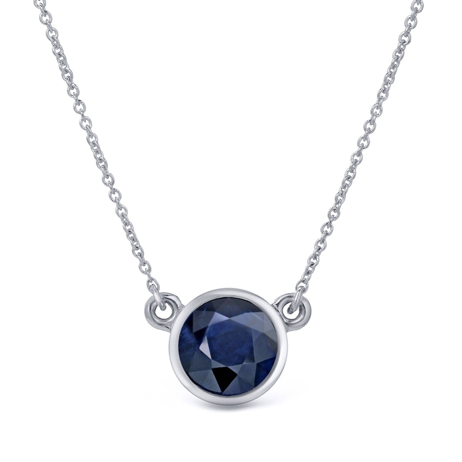 Auriya 1 2 Carat Round Bezel Set Solitaire Blue Sapphire Necklace 14K Gold